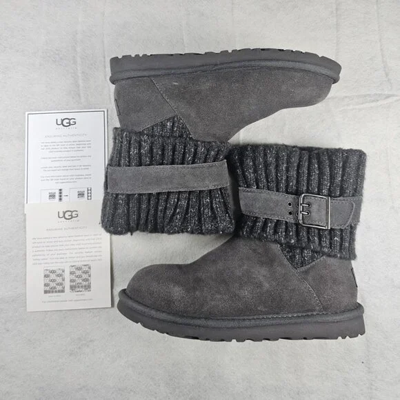 UGG Women's Cambridge Gray Suede Boots – Cozy Sheepskin Mid-Calf Winter - Picture 3 of 7